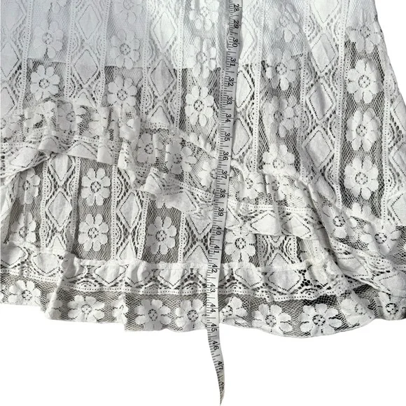 Boho Lace Midi Dress Ivory Crochet Tassel Pom Pom Cottagecore Festival Beach - Picture 6 of 7